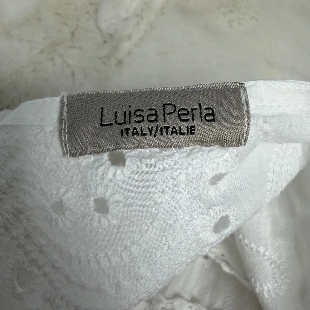 Luisa Perla Italy White Cotton Eyelet Lace Maxi Duster Coverup Tie Front One Sz